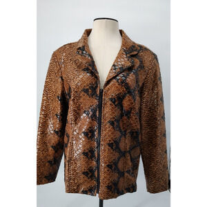 Selene Sport Woman Brown Faux Snake Design Lined Jacket Size 1X Full Zip Pockets